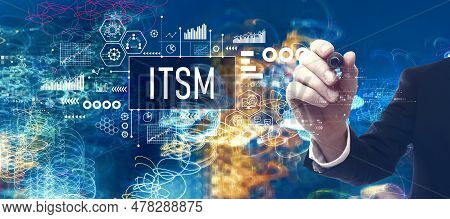 Itsm - Information Technology Service Management Theme With Businessman In A Bokeh Neon Light Trails