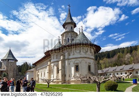 Putna, Romania - April 30, 2023: This Is A Monastery Church In A Traditional Romanian Style On The T