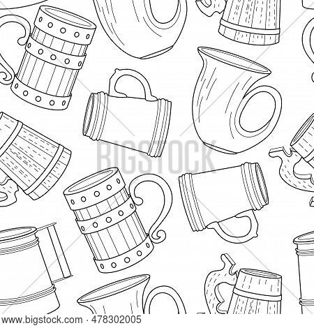 Vector Line Art Seamless Pattern Alcohol Glasses. Vector Illustration