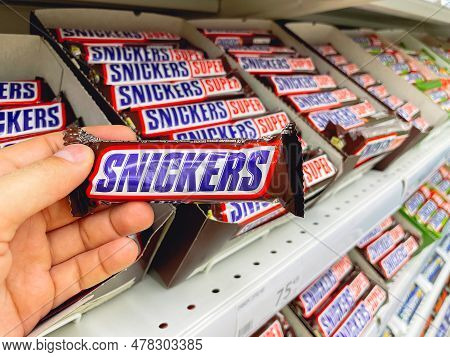 Tyumen, Russia-june 14, 2023: Snickers Bars Are Produced By Mars Incorporated. Snickers Was Created 