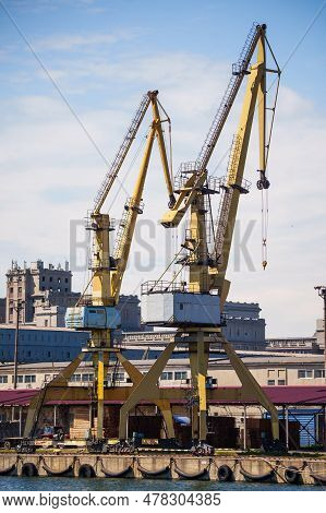 Container Terminal, With Cranes, In A Commercial Port