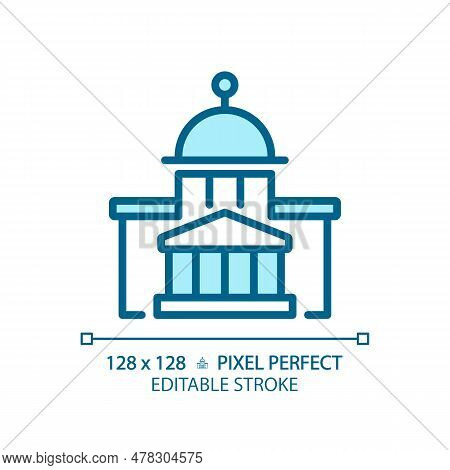 2d Pixel Perfect Editable Blue Icon Of Government Building, Isolated Vector Illustration Of City Hal