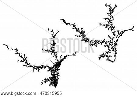 Lake Hartwell Reservoir (united States Of America, North America, Us, Usa, South Carolina) Map Vecto