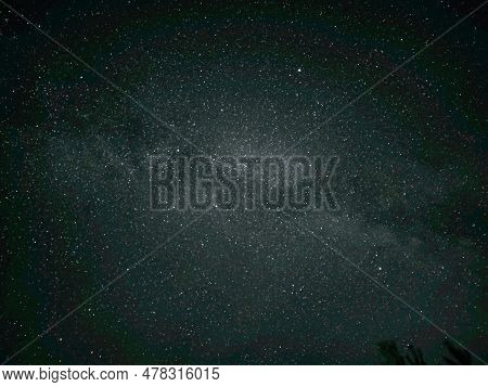 Photo Of The Starry Sky. Summer Spring Triangle Of Bright Stars Vega Alpha Lyra, Deneb Alpha Cygnus