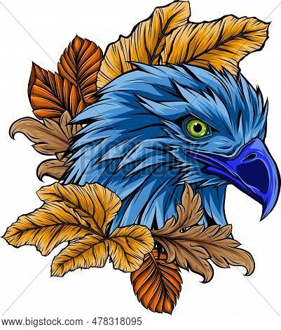 Vector Illustration Of Eagle Head With Leaves