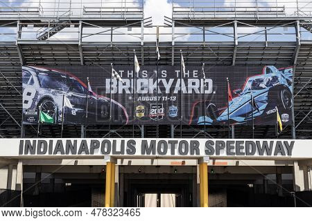 Indianapolis - June 24, 2023: Indianapolis Motor Speedway Gate Two Entrance. With A Banner For The V