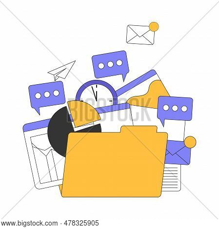 Data Storage With Yellow Folder And Different Files And Documents Inside Vector Illustration