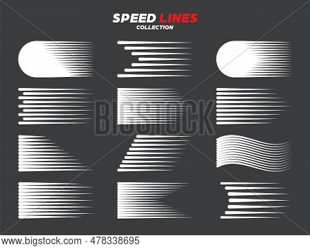 White Cartoon Or Comic Speed Lines With Round Corners. Simple Line With Motion Effect. Comic Book De