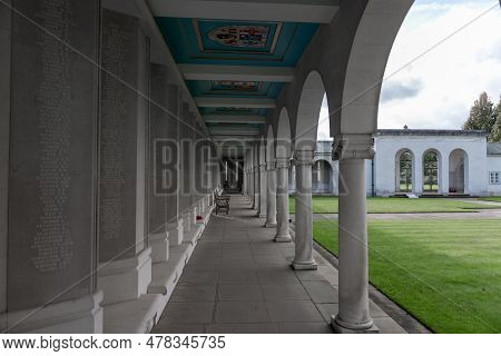 London, England - September 27, 2017: Runnymede Air Forces Memorial In England. Wall With Names.