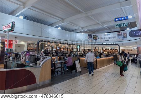 London, England - September 29, 2017: Luton Airport Check Departure Area With Duty Free Shop. London