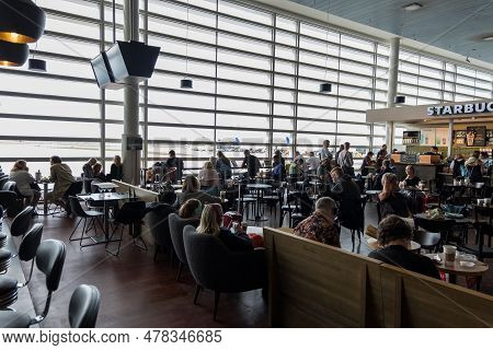 Copenhagen, Denmark - August 24, 2017: Copenhagen International Airport Kastrup. People In Departure