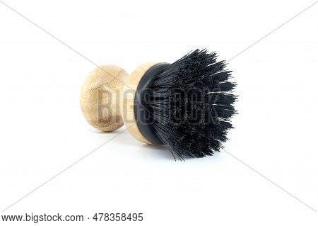 Highly Detailed Perspective Image Of Dish Brush With Black Bristles, Intended For Scrubbing Dishes O