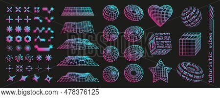 Y2k Trendy Shapes And 3d Vector Geometric Figures, Millennial Symbols, Signs And Icons, Large Collec