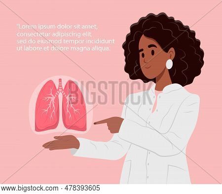 Pulmonologist Black Female Doctor.world Lung Cancer Awareness Month In November. Lung Health. Lung C