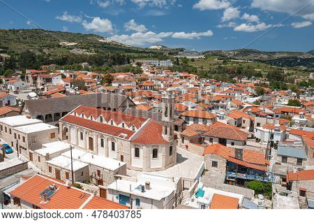View Of Omodos Village And Timios Stavros Monastery. Limassol District, Cyprus