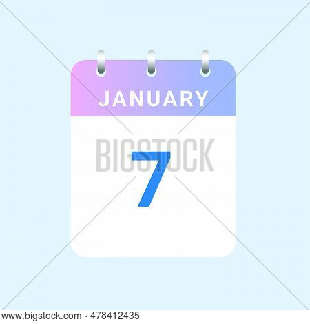 Day Of 7Th January Daily Calendar Of January Month On White Paper Note.