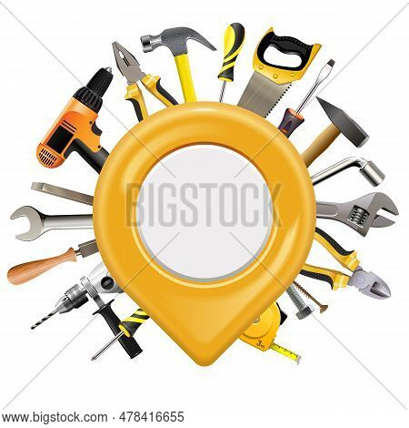 Vector Map Pointer With Repair Tools Isolated On White Background