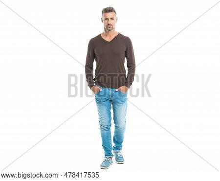 Handsome Man In A Casual Menswear In Studio. Well Looking Man In Casual Style Menswear. Man Wearing 