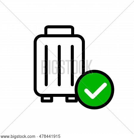 Suitcase And Check Mark. Baggage Inspection Complete. Editable Vector.