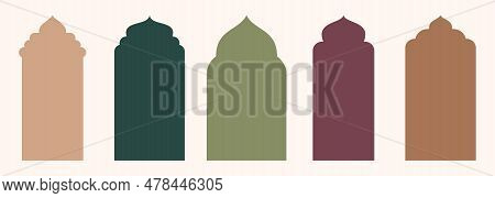 Shape Islamic Door And Window Silhouette Arabic Arch. Collection Of Patterns In Oriental Style. Fram