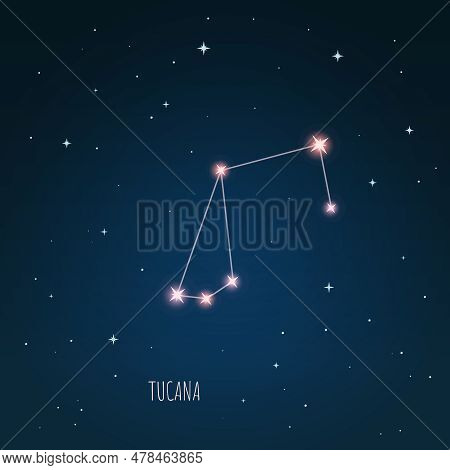 Constellation Tucana Scheme In Starry Sky. Open Space. Vector Illustration Tucana Constellation In O