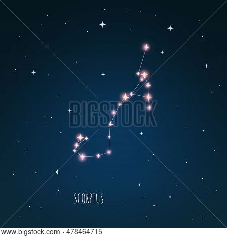 Constellation Scorpius Scheme In Starry Sky. Open Space. Vector Illustration Scorpius Constellation 