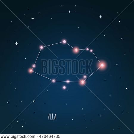 Constellation Vela Scheme In Starry Sky. Open Space. Vector Illustration Vela Constellation In Open 