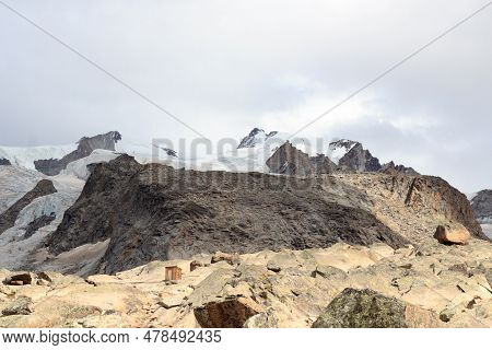 Panorama View With Mountain Summit Nordend (left) And Dufourspitze (right) In Mountain Massif Monte 