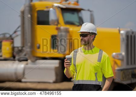 Supervisor Man At Construction Site Wih Copy Space. Male Supervisor At Working Location. Worker At L