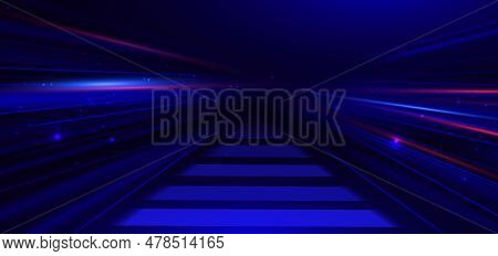 Abstract Technology Futuristic Glowing Neon Blue And Red Light Ray With Speed Motion Movingon Dark B