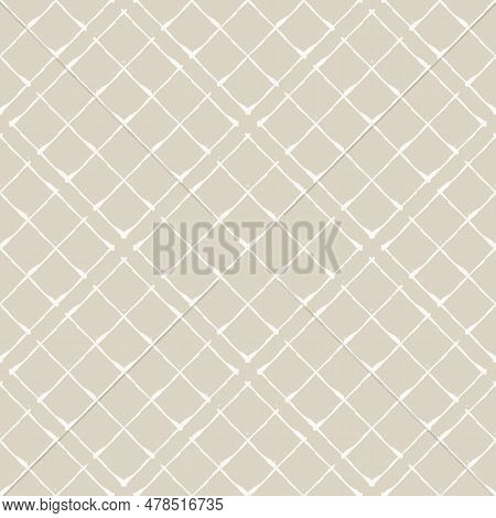 Neutral Vector Waffle Effect Geometric Grid. Seamless Pattern Background. Beige Ecru Diagonal Cotton