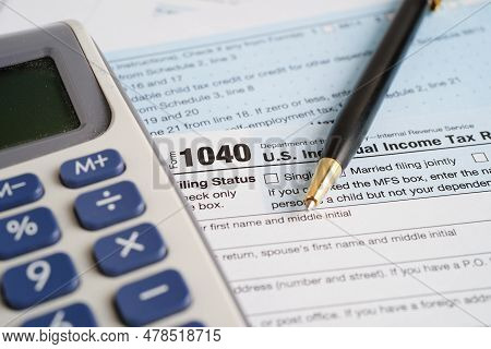 Tax Form 1040 U.s. Individual Income Tax Return, Business Finance Concept.