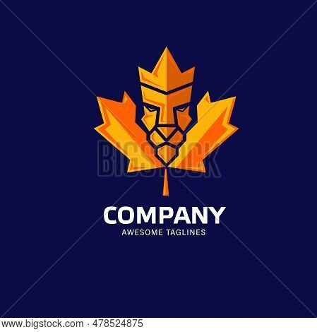 Lion Maple Leaf Logo Vector Concept