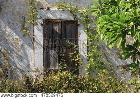 A Closed Wooden Window In The Costal City Of Jbeil, Lebanon.