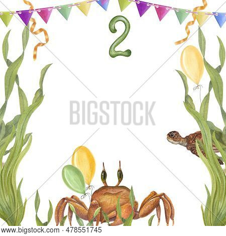 Watercolor Card For Children\\\'s Birthdays Isolated On White Background. Hand Painted Illustration 