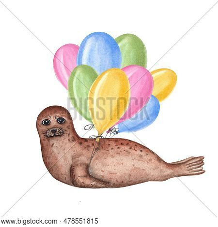 Watercolor Card For Children\'s Birthdays Isolated On White Background. Hand Painted Illustration Fo