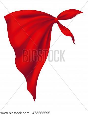 Red Realistic Bandana On Neck. Youth Fashion Neck Scarf Or Cowboy Garment Element Template. Biker Fa