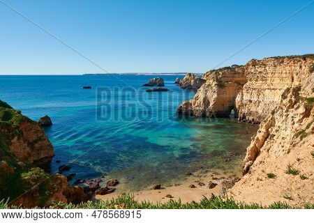 Solitary Beach And Lagoon Close To Alvor. The Hideaway Place For The Private Beach Holiday. Algarve 