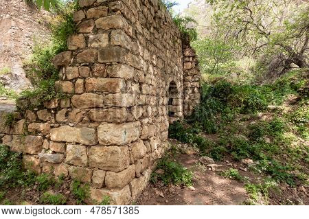 Remains Of An Old Ruined Abandoned Watermill In The Nahal Amud National Natural Park In Western Gali