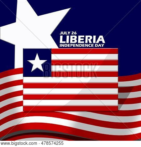 Liberia Flag In Embossed Style With Stars And Bold Text On Dark Blue Background To Commemorate Liber