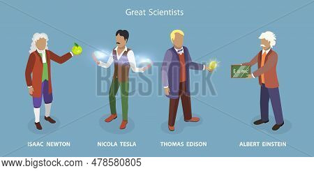 3d Isometric Flat Vector Set Of Great Scientists, Famous Person In Science