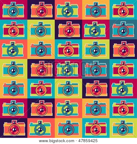 Sømløse mønster i retro stil med kameraer.
