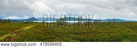 Tornetrask Lake Summer Cloudy View ( Lapland, Norrbotten County In Sweden)