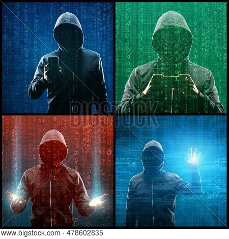 Wanted Hacker Is Coding Virus Ransomware Using Abstract Binary Code. Concept Of Cyberattack, System 