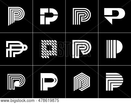 Collection Of Abstract Business Letter P Logo Design. Modern Line Acronym P Logo