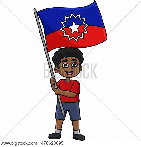 This Cartoon Clipart Shows A Boy Holding The Juneteenth Flag Illustration.