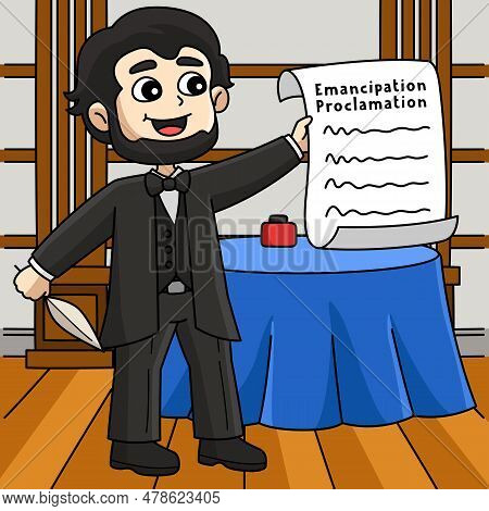 This Cartoon Clipart Shows An Abraham Lincoln On Juneteenth Illustration.