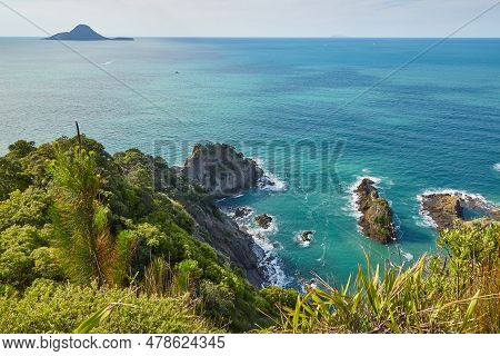 New Zealand Landscape, Bay Of Plenty, Whakatane, Walking Trail With Seaside Panoramic Sunset View