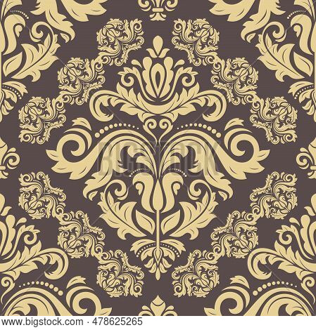 Orient Vector Classic Pattern. Seamless Abstract Brown And Yellow Background With Vintage Elements. 