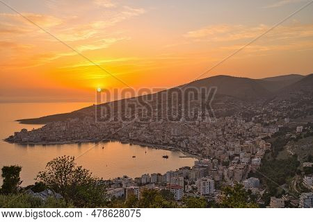 View From The Lekuresi Castle On Saranda At Sunset